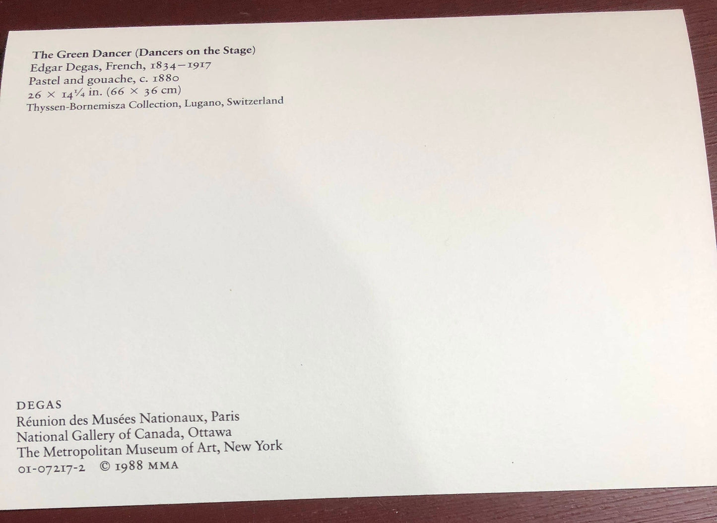 Vintage Collectible, 1988, Postcard, The Green Dancer (Dancers on the Stage), Edgar Degas, French, 1834-1917, The Museum of Modern Art