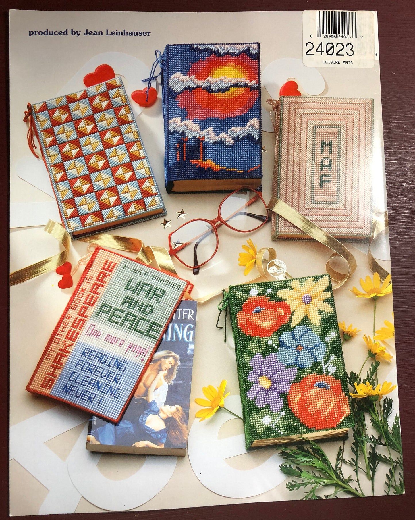 Vintage 1994 Plastic Canvas Book Covers in 10-mesh canvas by Diane Davis and Kathy Wirth American School of Needlework 3148 pattern book