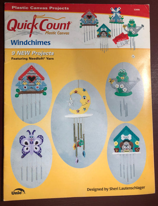 Vintage 1995 Windchimes, 9 New Plastic Canvas projects, Quick Count, designed by Sheri Lautenschlager 53006 patterns
