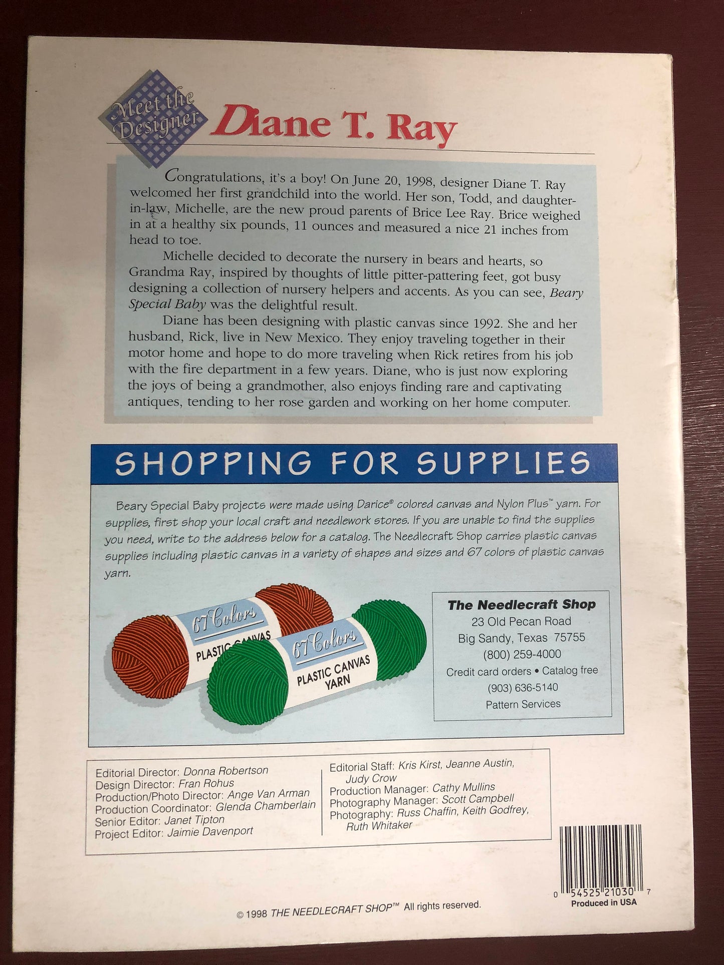 the Needlecraft ShopVintage, 1998, Beary Special Baby, Designed by Diane T Ray Plastic Canvas, , patterns 983076