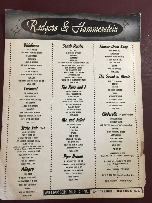 Vintage 1945 "If I Loved You" From Rogers and Hammerstein's CAROUSEL Williamson Music Sheet Music*