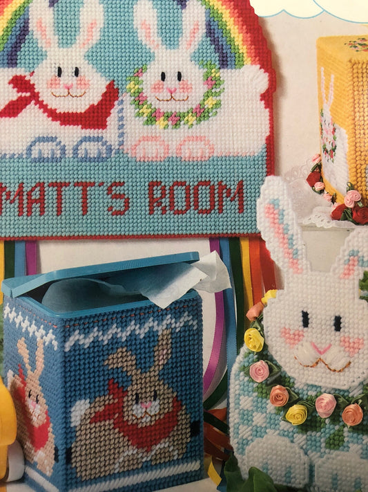 Vintage 1990 Bunnies for Babies, by Carol Wilson Mansfield, Plastic Canvas patterns,, American School of Needlework, 3070