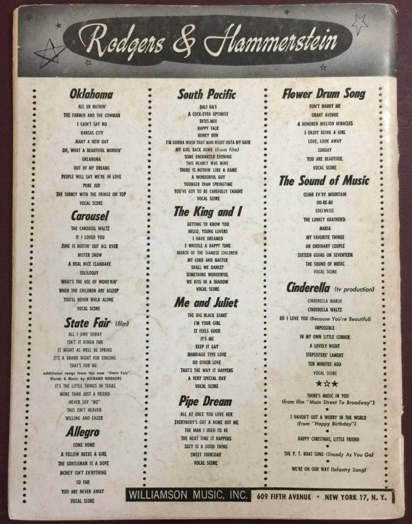 Rogers & Hammerstein Song Folio, Vintage 1943, Sheet Music*