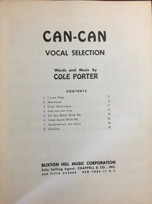 Cole Porter's CAN-CAN, Vocal Selection, Vintage, 1953, Sheet Music, Music and Lyrics by Cole Porter, Buxton Hill Music*