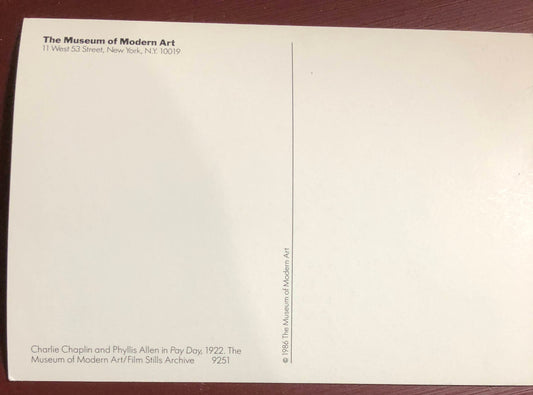 Charlie Chaplin and Phyllis Allen, in PayDay 1922, Vintage Collectible 1986 Postcard, The Museum of Modern Art/Film Stills Archive ©1986