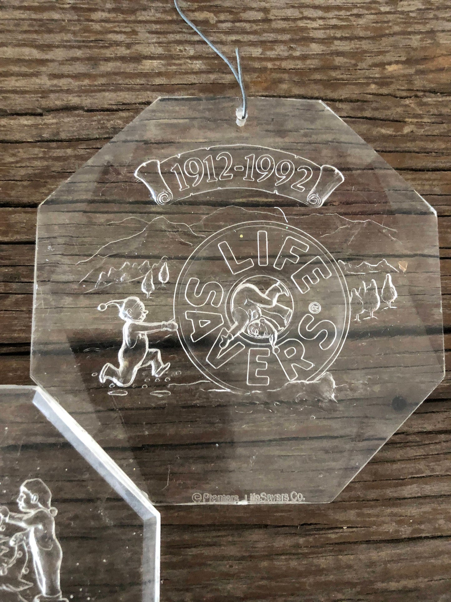 Life Savers, Set of Three, Vintage, 1991, Advertising Memorabilia, Ornament, Clear Acrylic, 3.25 inch, 8-sided