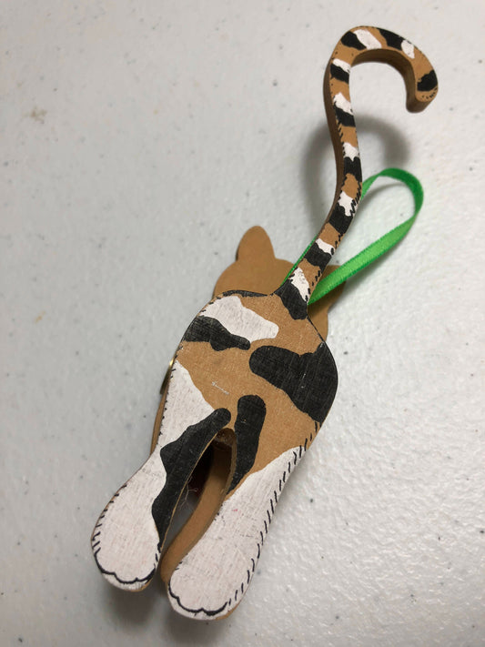 Wooden Kitten wearing a Heart and a Bell Ornament Vintage Ornament/Figurine