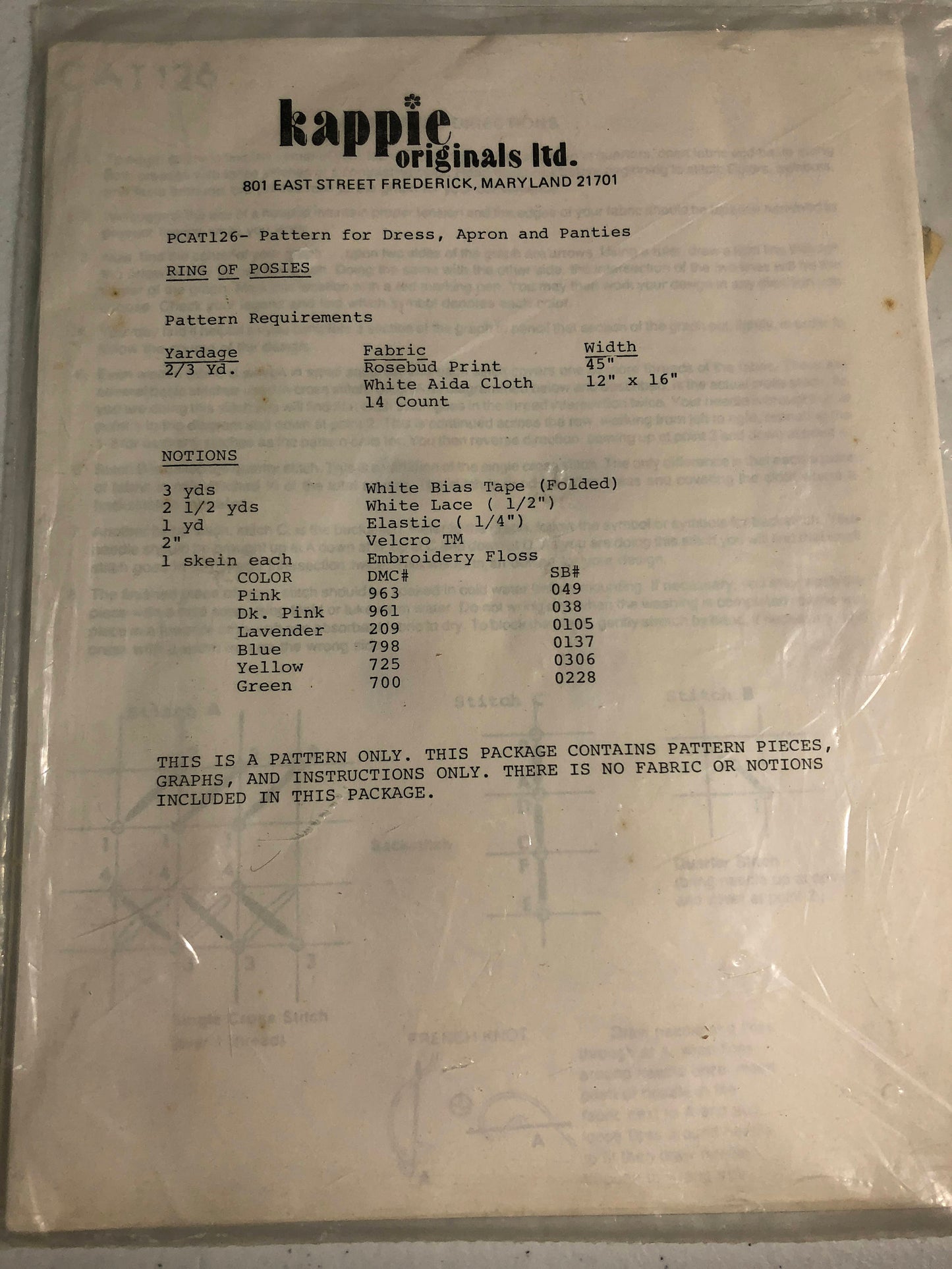 Kount on Kappie, Dolly Dresses, Ring of Posies, Three Piece Outfit for Cabbage Patch Kids and 16 inch CAT 26, Cross Stitch Pattern Only*