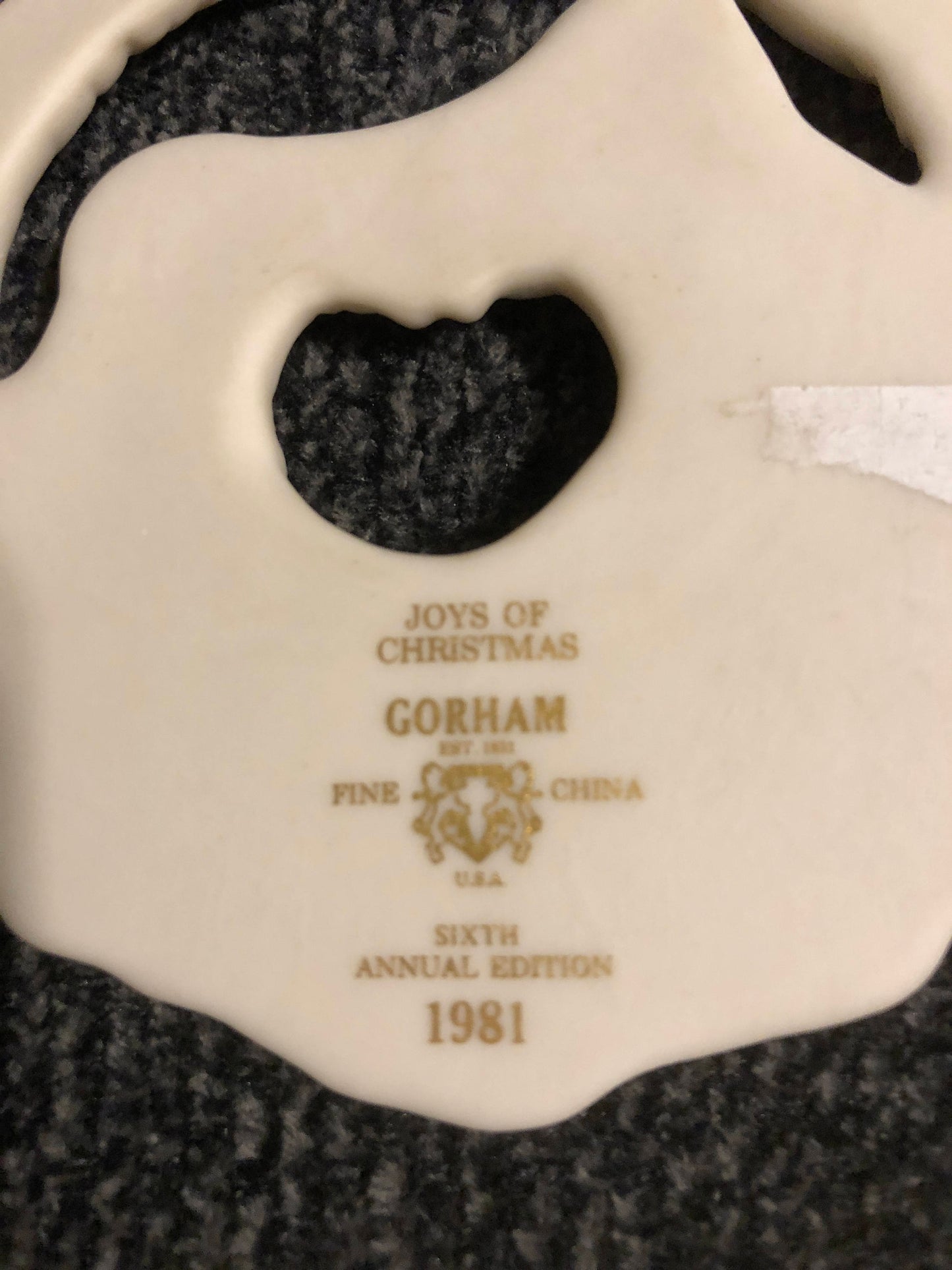 Joys of Christmas, 6th Annual Edition, Gorham, Fine China, Vintage 1981 Ornament