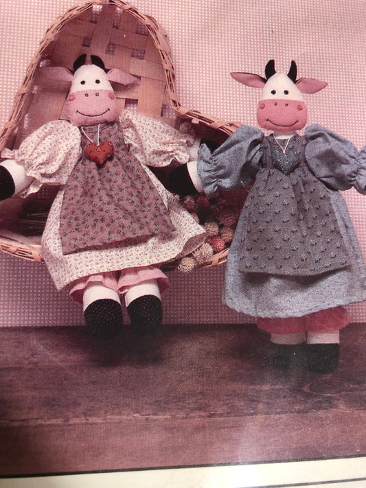 The Cornell Collection, Clover and Daisy Cow, 13 Inch tall, Vintage 1989, Stuffed Animal Sewing Pattern NB-103 Very Hard To Find