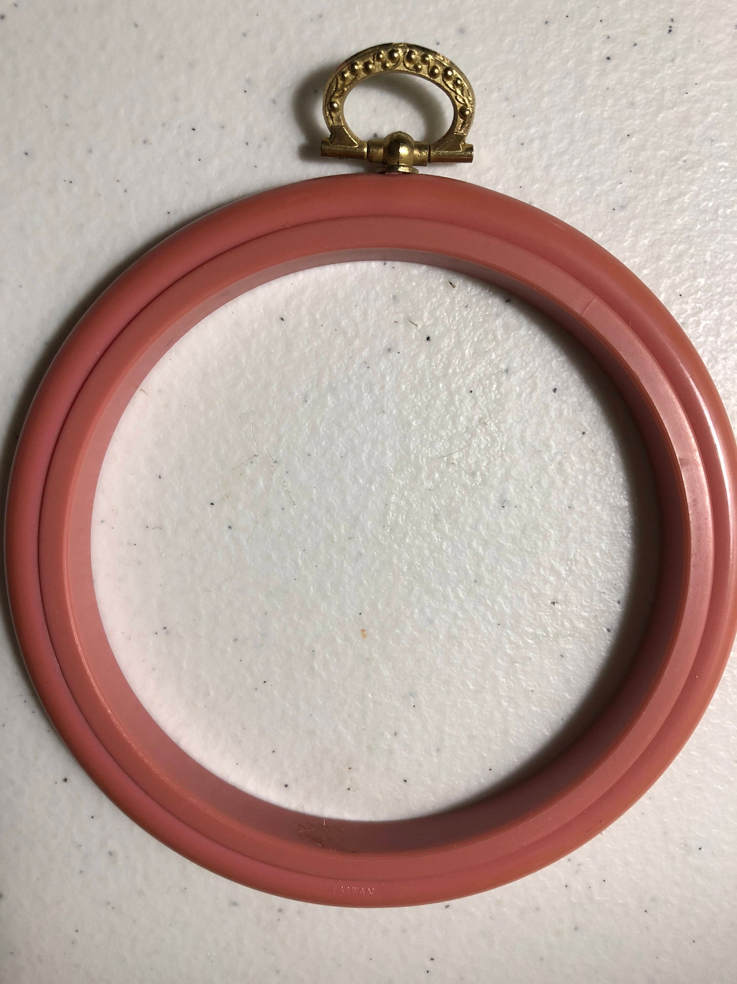 Small Rose Plastic Frame with Brass Hanging Hoop 4 inch