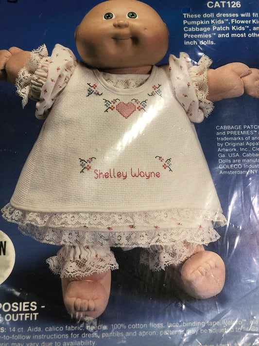 Kount on Kappie, Dolly Dresses, Ring of Posies, Three Piece Outfit for Cabbage Patch Kids and 16 inch CAT 26, Cross Stitch Pattern Only*