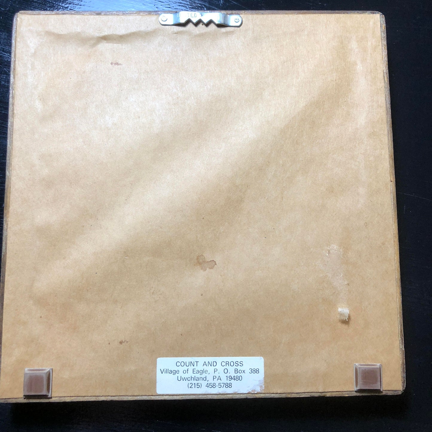 Little Blue House Stenciled on 14 Count Aida Fabric Frame Size 7.5 by 7.5 inch Vintage Completed Picture Finished Object