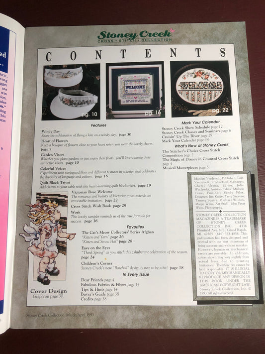 Stoney Creek, Collection, Magazine, Vintage, 1993, March/April, Counted Cross Stitch, Patterns