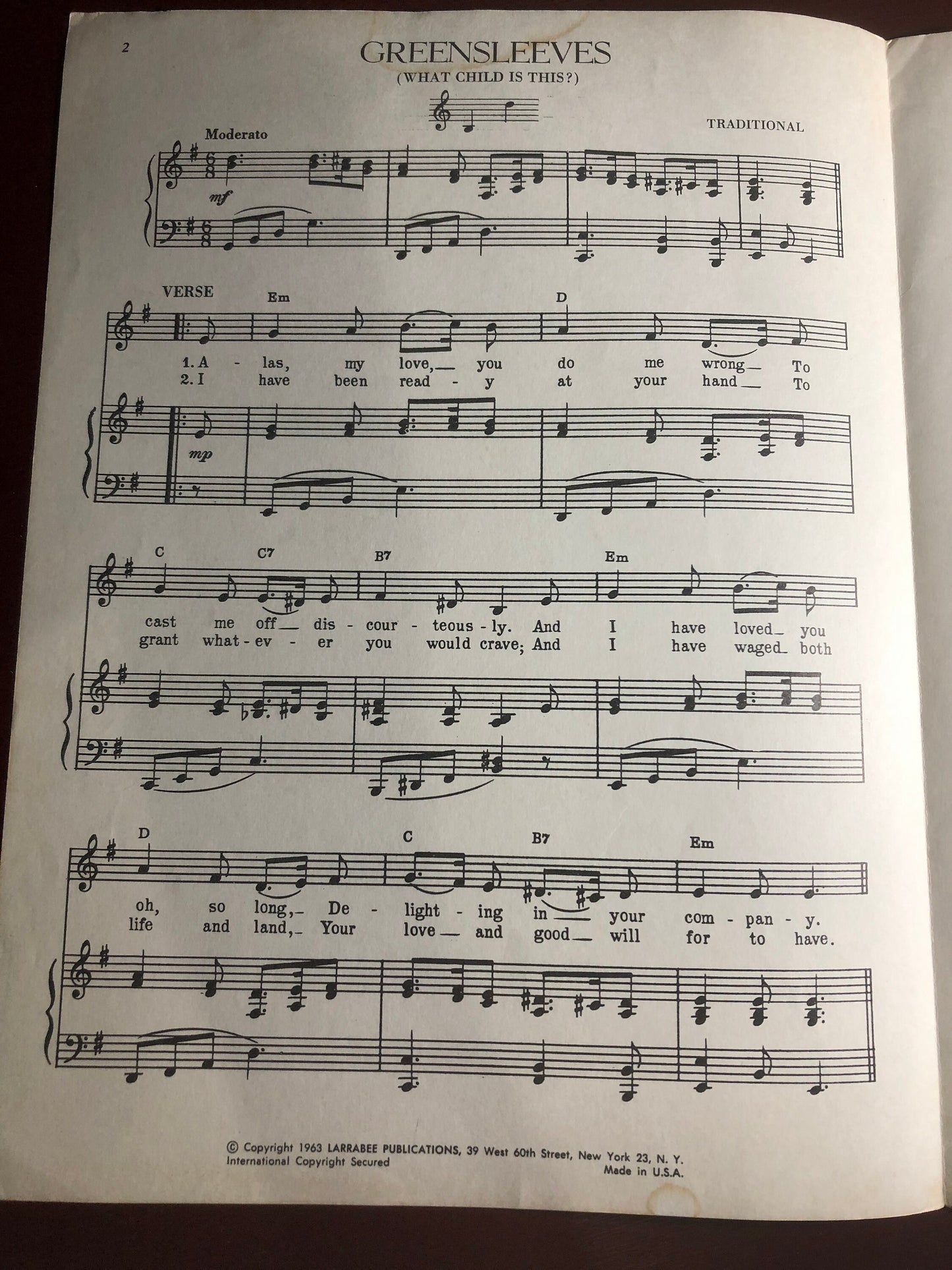 Greensleeves, What Child is This, Traditional, Encore Series, Vintage 1963, Sheet Music, Larrabee Publications*