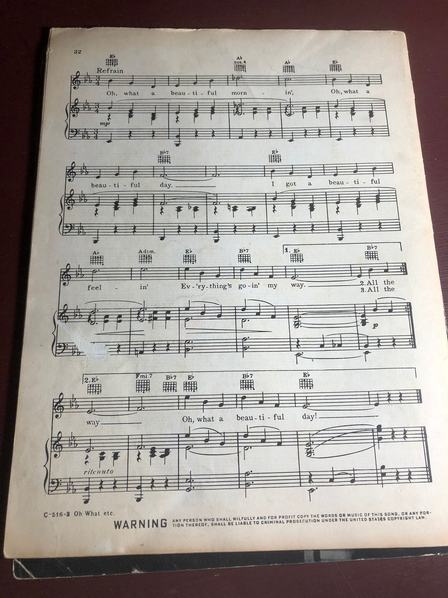 Oklahoma, Vocal selection, Richard Rogers, Oscar Hammerstein 2nd, Vintage 1943, Sheet Music, Williamson Music Inc, New York*