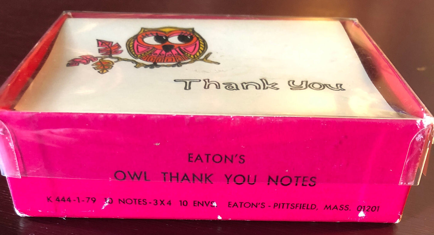 Eaton's, Owl, Vintage Collectible, Thank You Notes, 8 Note Cards, 8 Envelopes