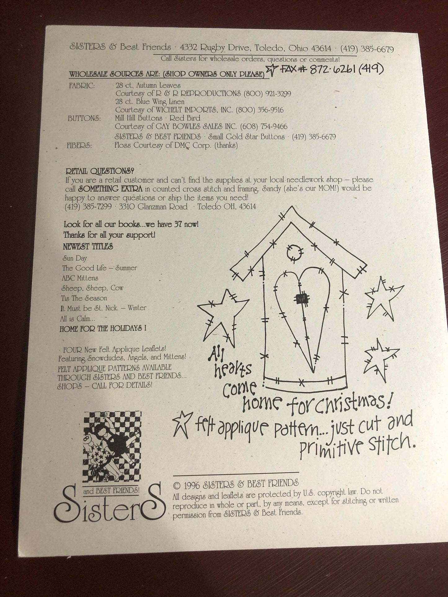 Sisters, and Best Friends, Home for the Holidays I, Vintage 1996, Counted Cross Stitch Pattern