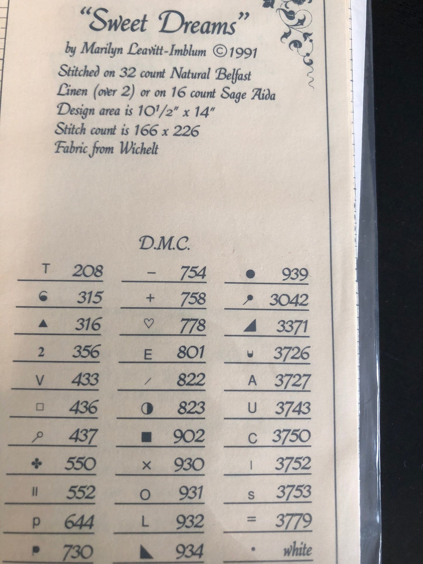 Lavender & Lace Victorian Designs Counted Cross Stitch Pattern "Sweet Dreams" designed by Marilyn Leavitt-Imblum