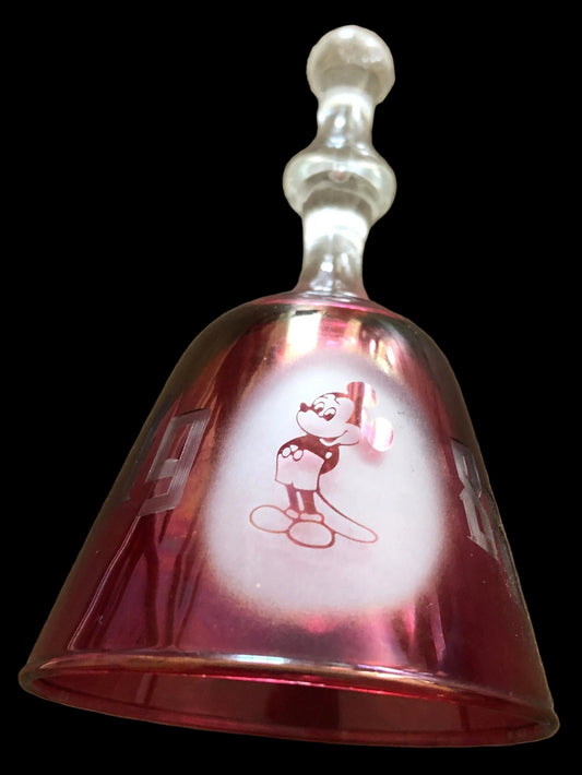 Disney 1986 Micky Mouse Red Glass Bell Vintage Collectible Disney Collectible