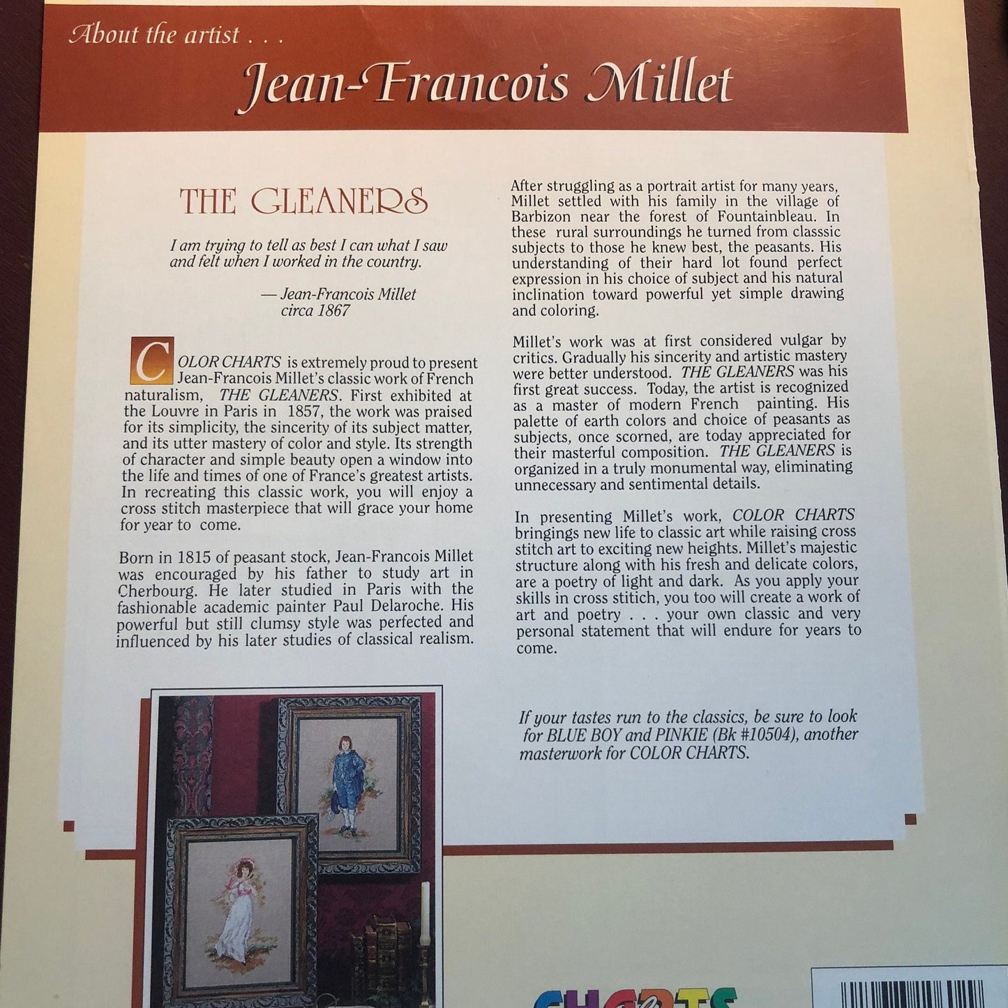 Color Charts, Jean-Francois Miller's, The Gleaners, Counted Cross Stitch Pattern