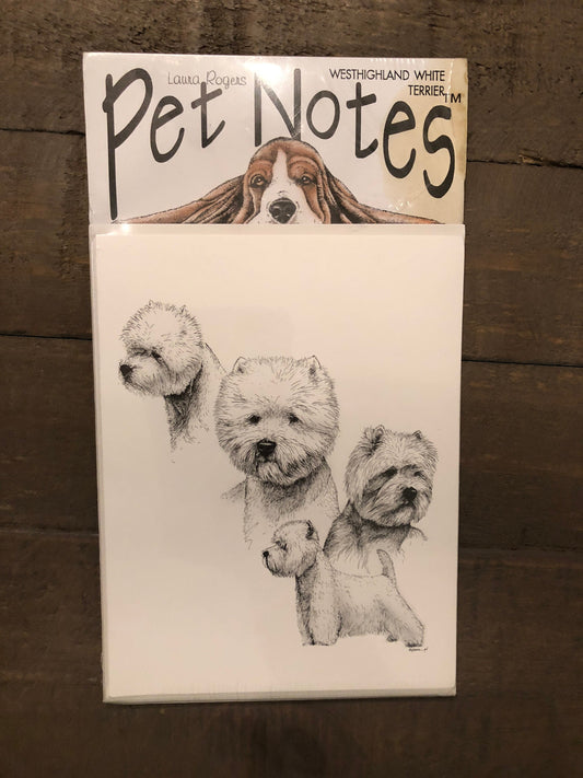 Pet Notes, Westhighland, White Terrier, by Laura Rogers, Vintage Collectible 1995, Note Cards with Envelopes,