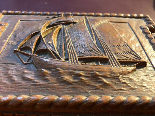 Syroco Wood, Nautical Motif, Vintage Collectible, Cigarette Box, Made in Syracuse, New York, Rare, 6 by 4 inches