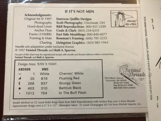 Listen Honey, Life's a Stitch!, If it's Not Men, Twisted Threads, Vintage 1997, Counted, Cross Stitch Pattern