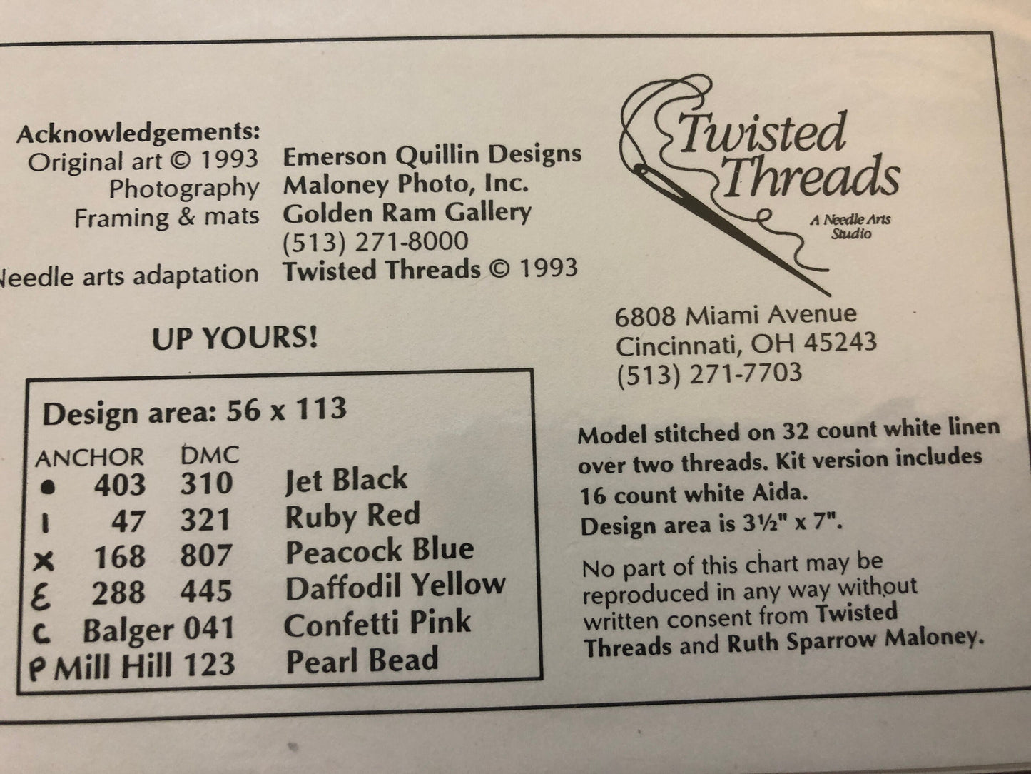 Listen Honey, Life's a Stitch!, Up Yours!, Twisted Threads, Vintage 1994, Counted, Cross Stitch Pattern