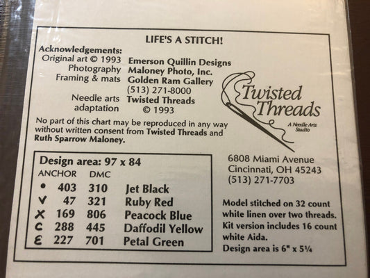 Listen Honey, Life's a Stitch!, Twisted Threads, Vintage 1993, Counted, Cross Stitch Pattern