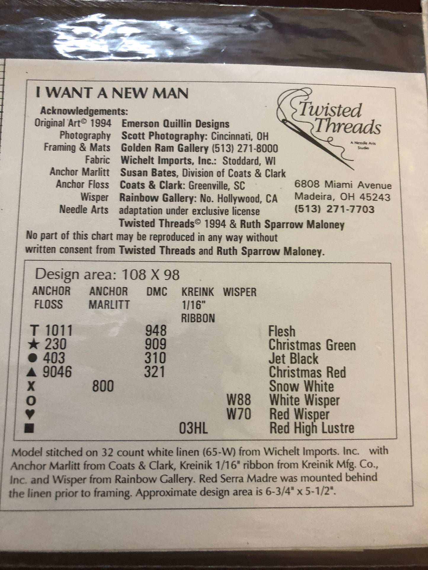 Listen Honey, Life's a Stitch!, I Want A New Man, Twisted Threads, Vintage 1994, Counted, Cross Stitch Pattern