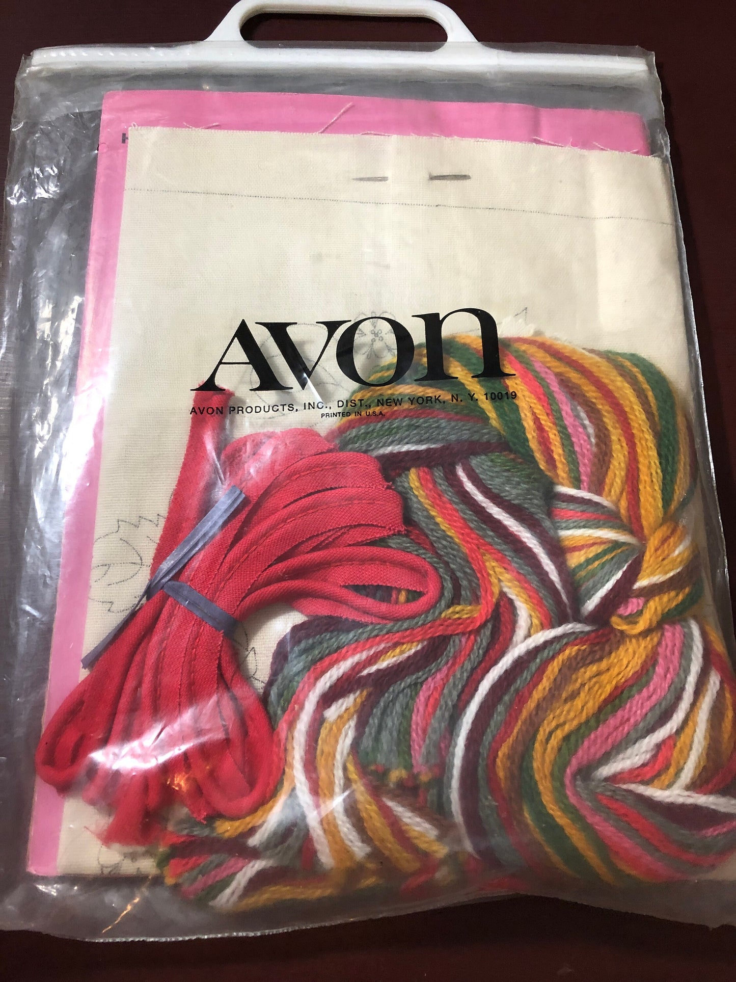 Avon, Basket of Strawberries Pillow, Vintage Crewel Kit