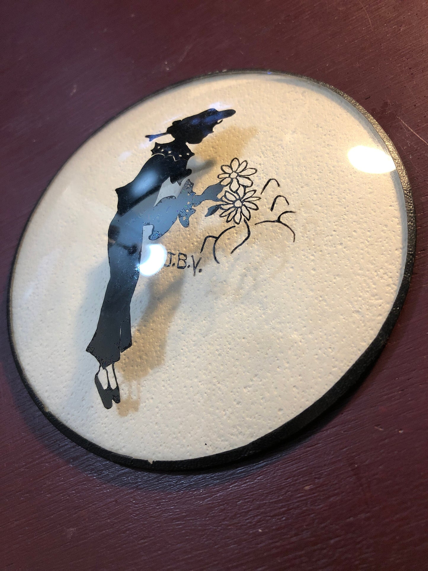 Lady with Flowers, Vintage Collectible, Reverse Painting