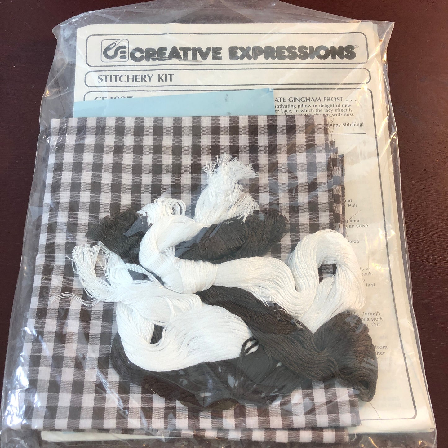 Chocolate Gingham Frost Spider Lace Kit, Creative Expressions, Vintage 1984, Stitchery Pillow Kit, You just supply the pillow ,12 by 12 Inch