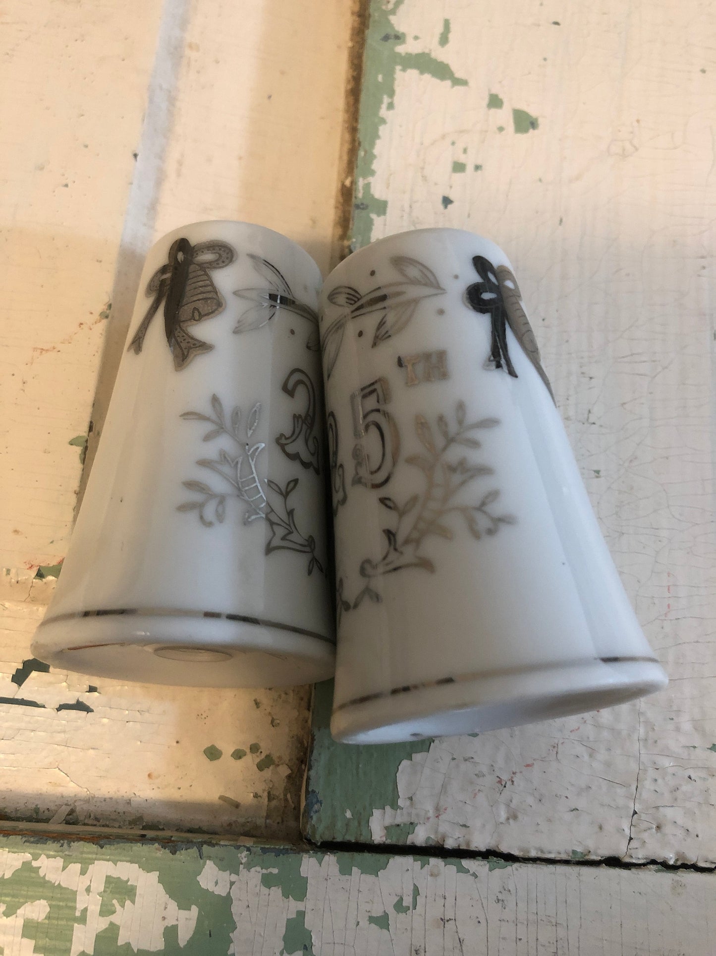 Silver Anniversary, 25th, Vintage Collectible 1957, Salt & Pepper Shaker Set of 2