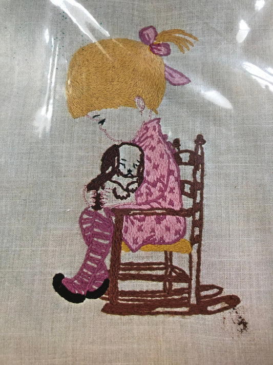 The Girl with Puppy, Coats & Clark, Vintage 1974, crewel CREATIVE STITCHERY kit