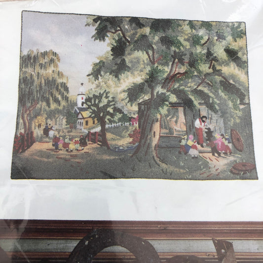 Currier & Ives Needlework Village Blacksmith Vintage 1975 Crewel Embroidery Kit, 14 by 18 Inch Picture