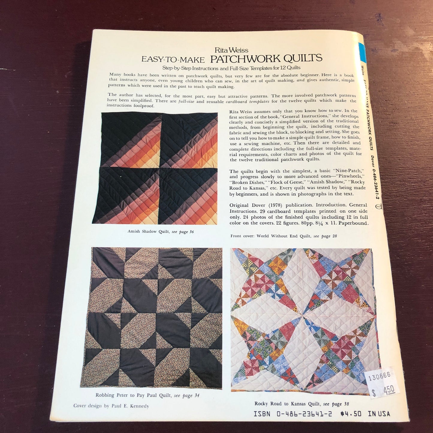 Easy-To-Make Patchwork Quilts, Rita Weiss, Vintage 1978, Dover Needlework Series, Instructions and Templates For 12 Quilts. Soft Cover Book