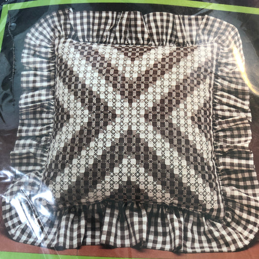 Chocolate Gingham Frost Spider Lace Kit, Creative Expressions, Vintage 1984, Stitchery Pillow Kit, You just supply the pillow ,12 by 12 Inch