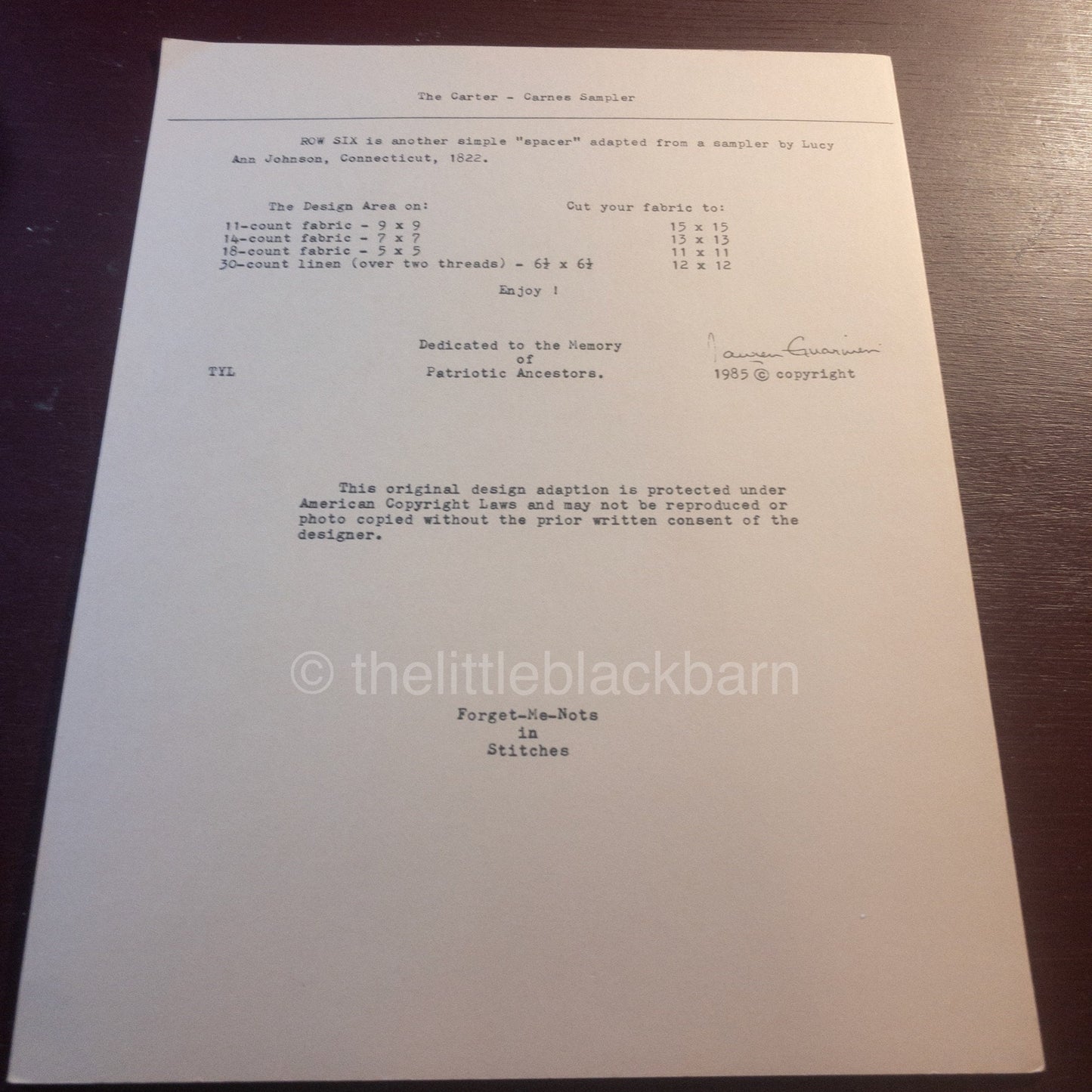 Carter-Carnes Sampler, Forget-Me-Nots in Stitches, Vintage 1985*