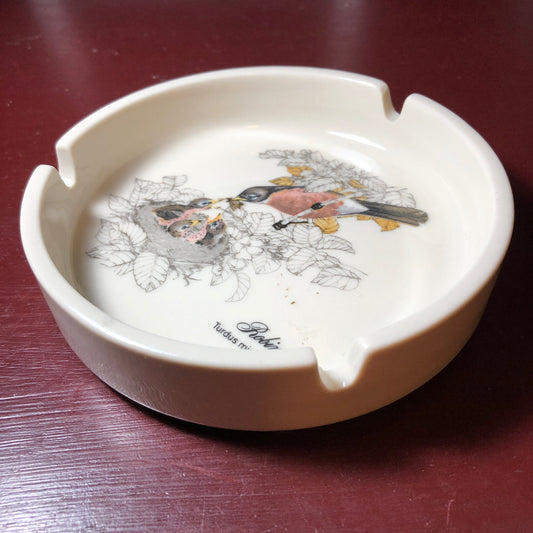 Beautiful Robin, Turdus Migratoris, Bird Nest Painted Ashtray, Otiguri Japan* Gibson Greeting Cards