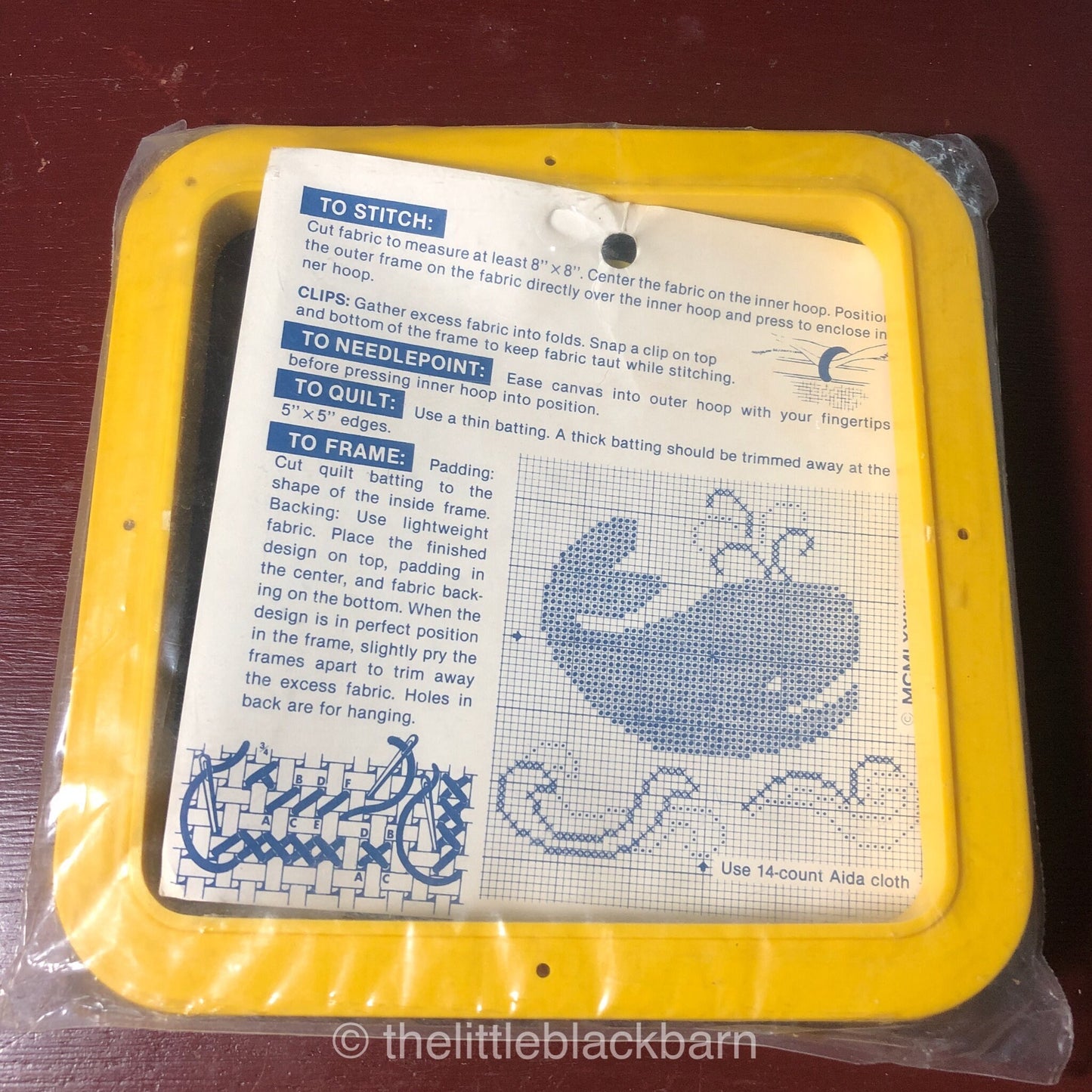 Hoop Frame, Yellow 5 by 5, with Whale pattern included, Vintage 1983, Bruna, Paragon Needleworks