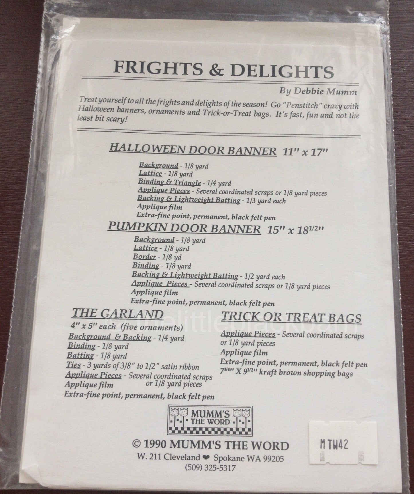 Mumm's The Word, Frights & Delights, Vintage 1990, Quilt Pattern