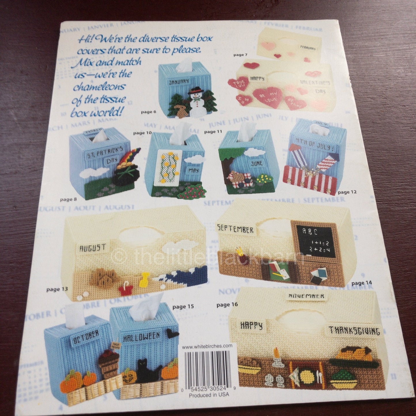 House of White Birches, Month-to-Month Motif Tissue Box Covers, Vintage 2000, Plastic Canvas Pattern Book