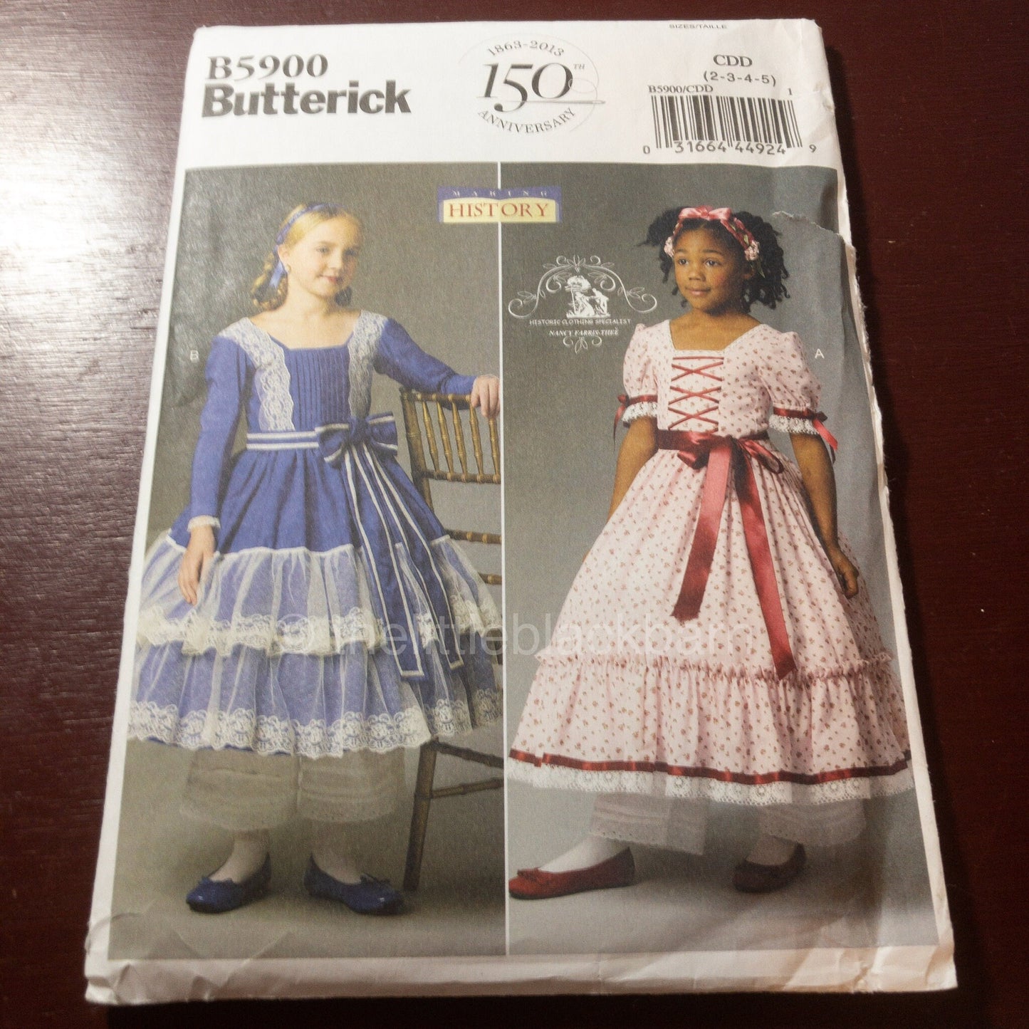 Butterick Sewing Pattern B5900, Making History, Size CDD 2,3,4,5, Dress, Belt, & Head Band