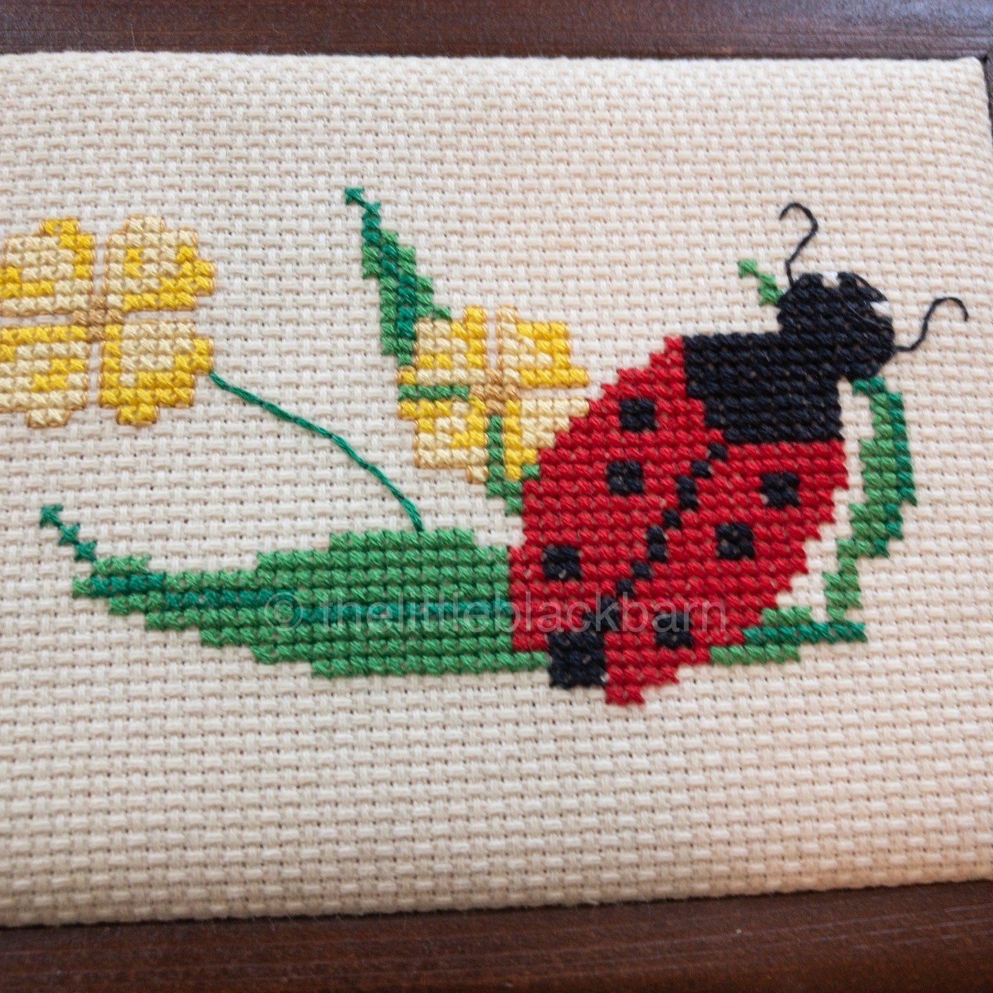 Wooden Playing Card Box, With Ladybug Counted Cross Stitch Picture On Lid*