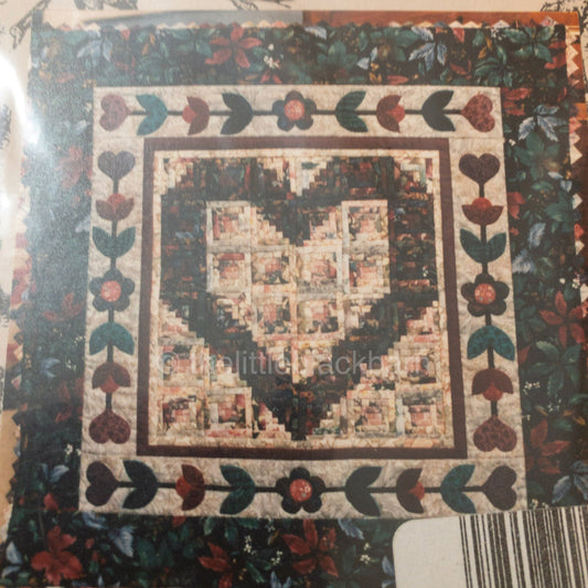 Donna Design's, Mini Log Cabin Heart, with Applique Border of Hearts and Flowers*