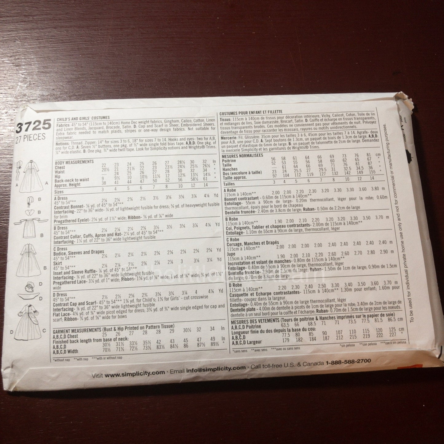 Simplicity Sewing Pattern 3725, Size HH 3,4,5,6, Child's and Girl Costumes