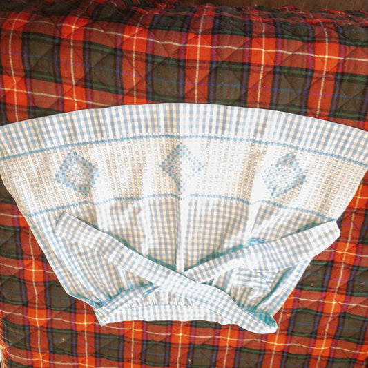 Apron, Beautiful Vintage Aqua & White Checked with Hand Embroidery