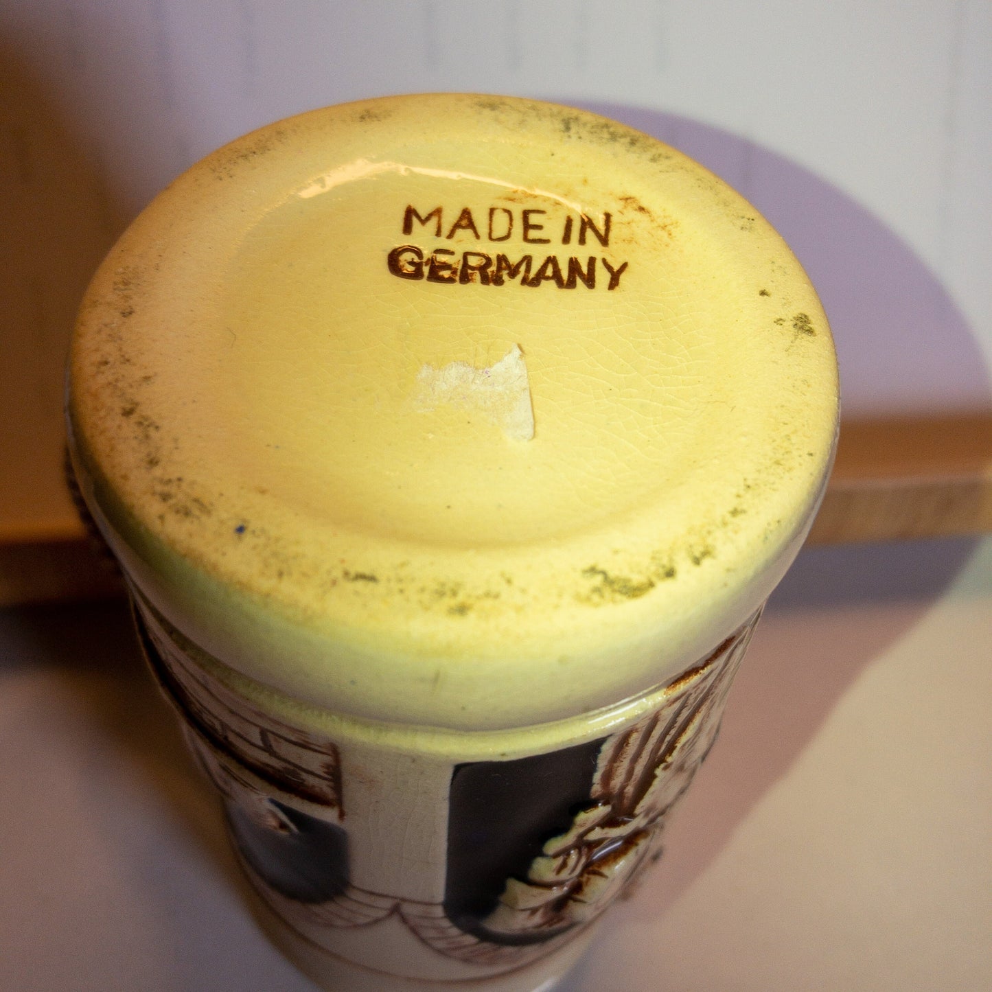 Small Stein Depicting Wine Making Press, Casks & Vintner, Made In Germany, Vintage